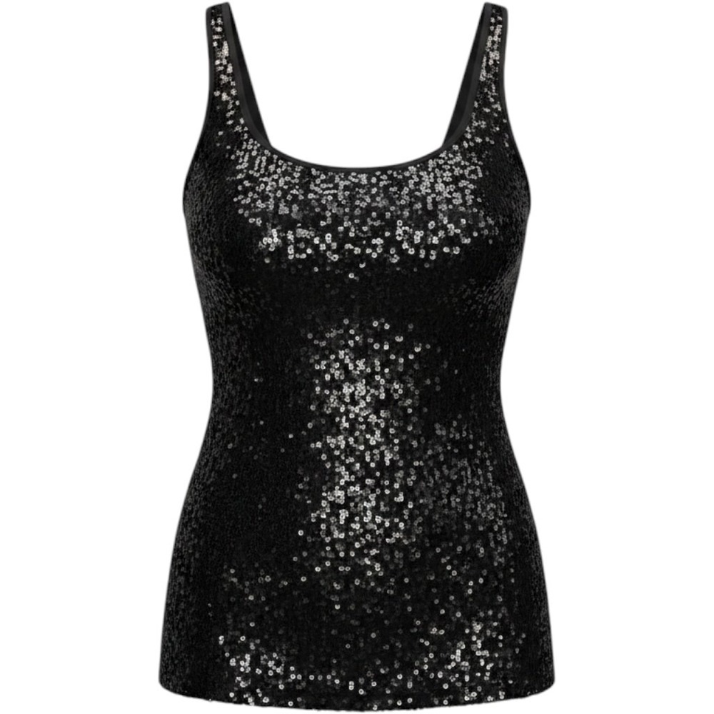 Y2K Aesthetic  Sequin Tank Top Womens Sz S Black Excellent Sleeveless Scoop Neck